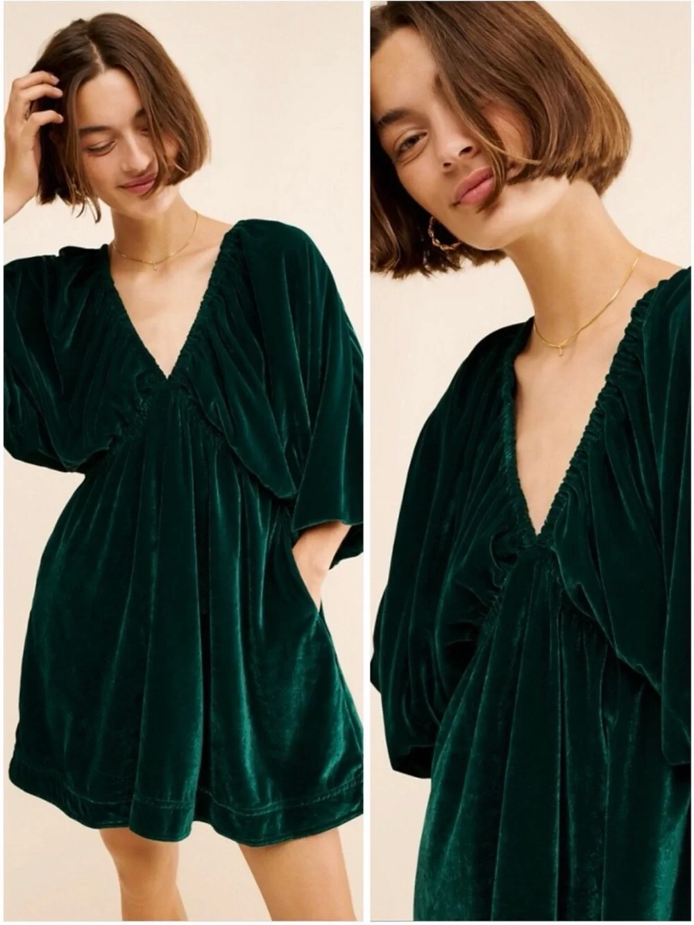 Free People Portia Velvet Mini Dress Emerald Green